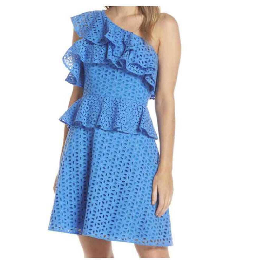LILLY PULITZER costal blue eyelet one shoulder mini dress sz 4